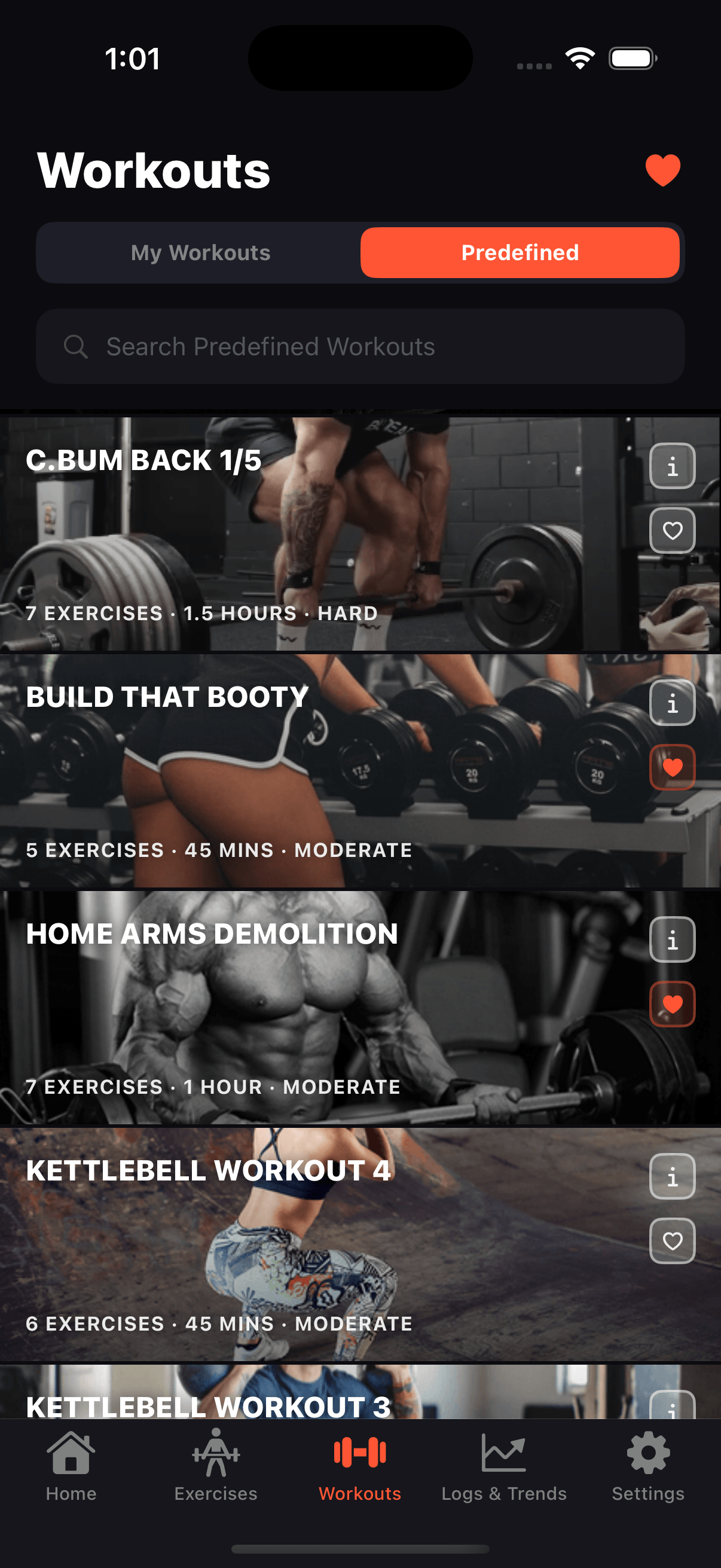 Predefined workouts